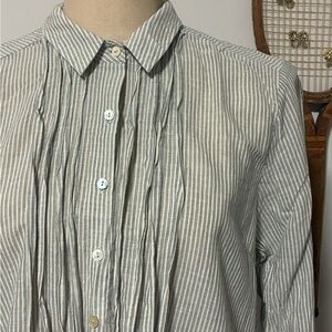 SUNDANCE COTTON AIRY LIGHTWEIGHT GRAY/WHITE PINSTRIPE PLEAT FRONT BLOUSE SZ XL